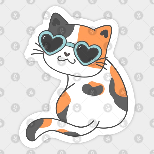 cute funny kitty cat calico wearing heart sunglasses Sticker by Janatshie